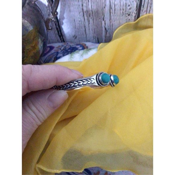 Turquoise SilverPlate Bangle Bracelet Adjustable NEW - Picture 3 of 16